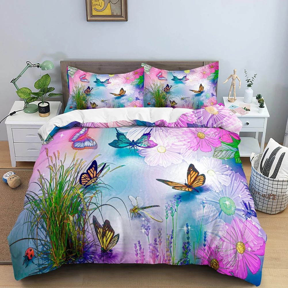 Duvet Cover Sets With Zipper - Conjunto de cama borboleta 3d flor