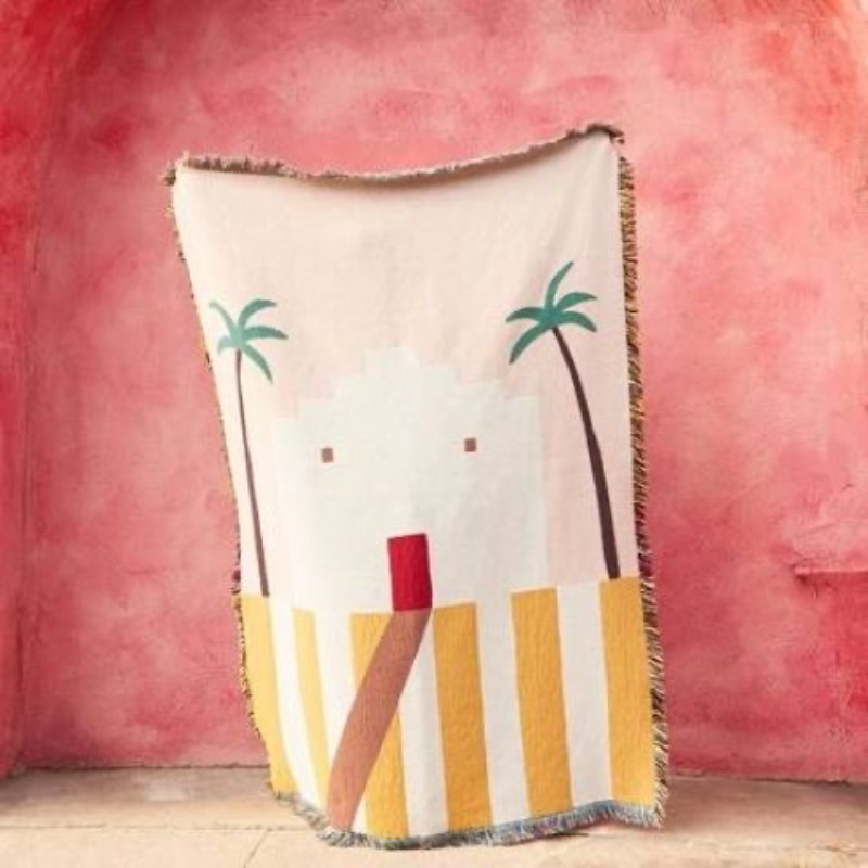 Boho Throw Blanket Fringe - Manta Decorativa Rosa Pastel Estilo Deserto